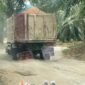 Trik pengangkut material galain C yang diduga ilegal di Kelurahan Bingai, Kecamatan Wampu, Langkat saat melintasi perkebunan PT LNK.